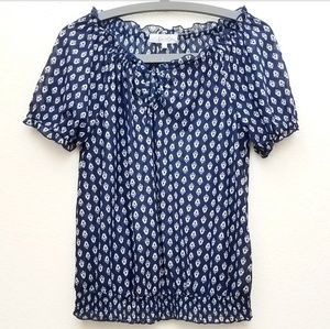 Eden & Olivia Blue Sheer Short Sleeve Blouse